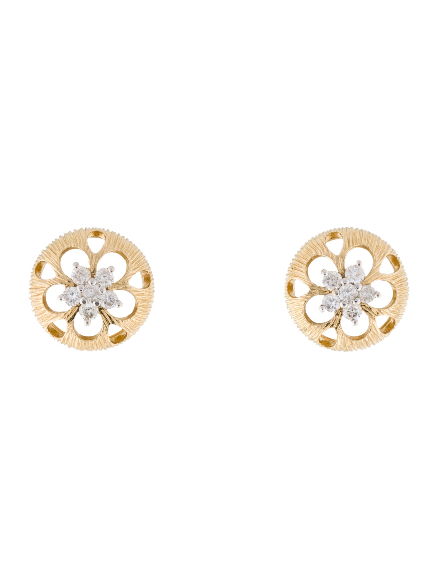 Earrings 14K Diamond Round Floral Stud Earrings