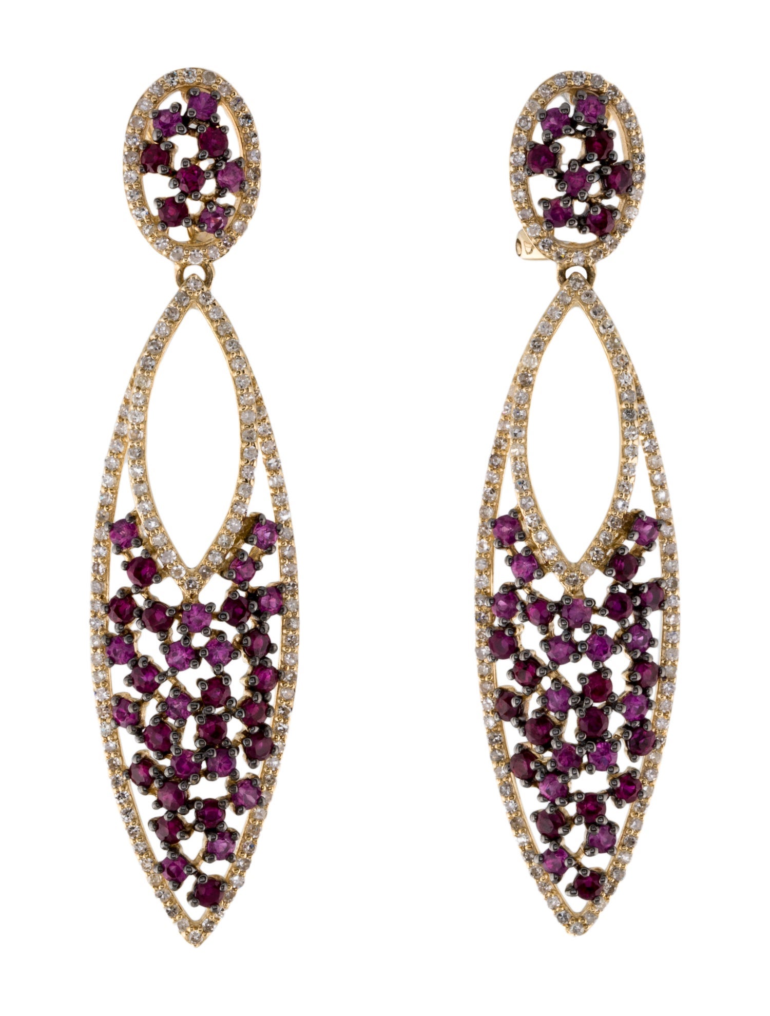 Earrings 14K 1.20ctw Diamond, Ruby & Sapphire Drop Earrings