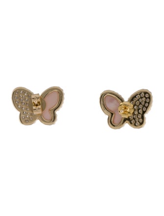Earrings 14K Diamond & Dyed Mother of Pearl Butterfly Stud Earrings