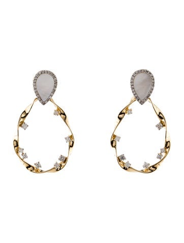 Earrings Drop 14K Mother of Pearl & Diamond