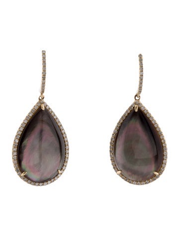 Earrings Drop 14K Diamond & Mother Of Pearl