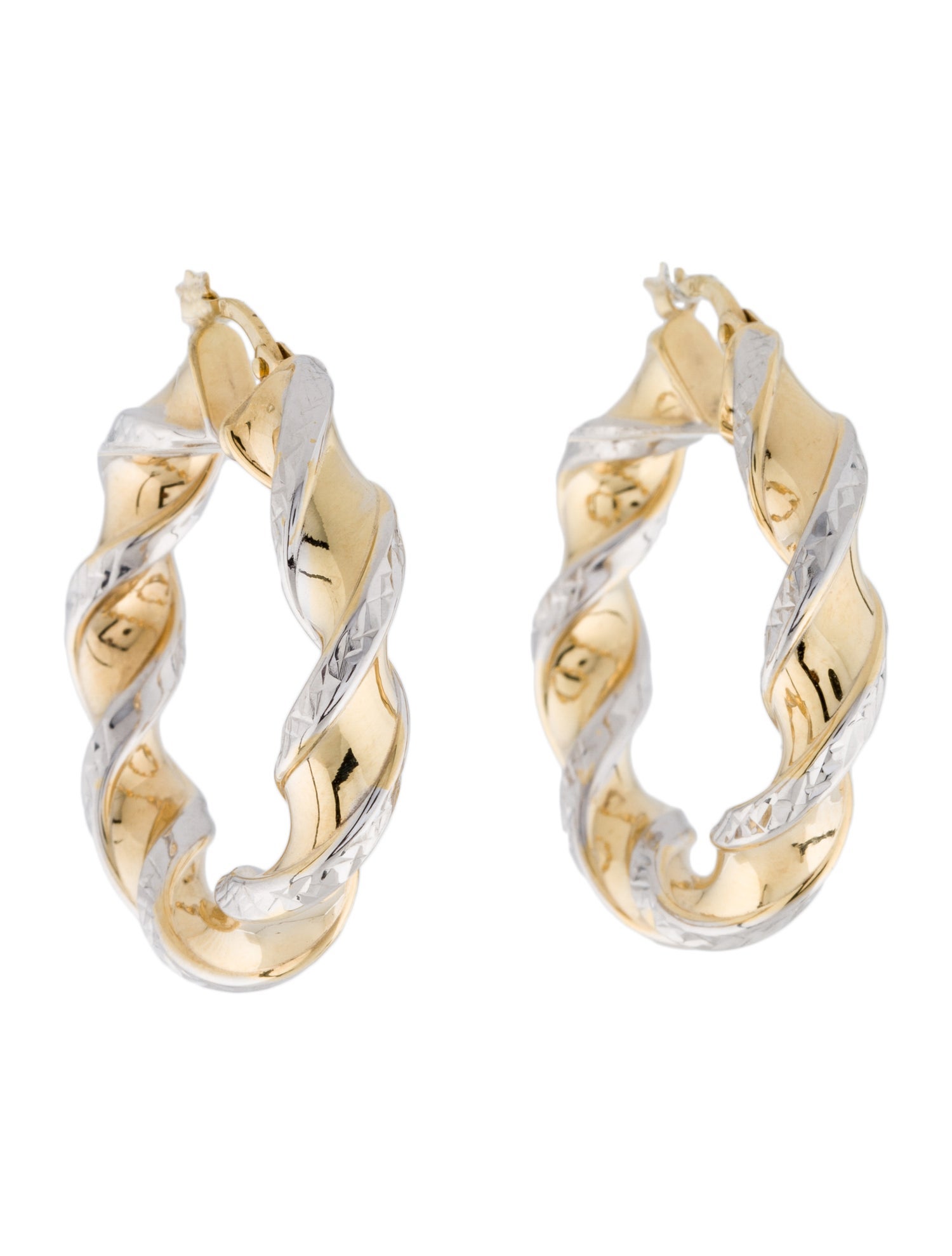 Earrings 14K Two-Tone Twist Hollow Hoop Earrings