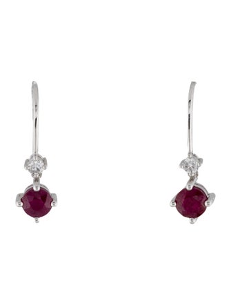 Earrings 14K Ruby & Diamond Hoop Earrings