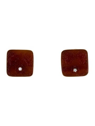 Earrings Earclip 14K Carnelian Cameo & Diamond Button