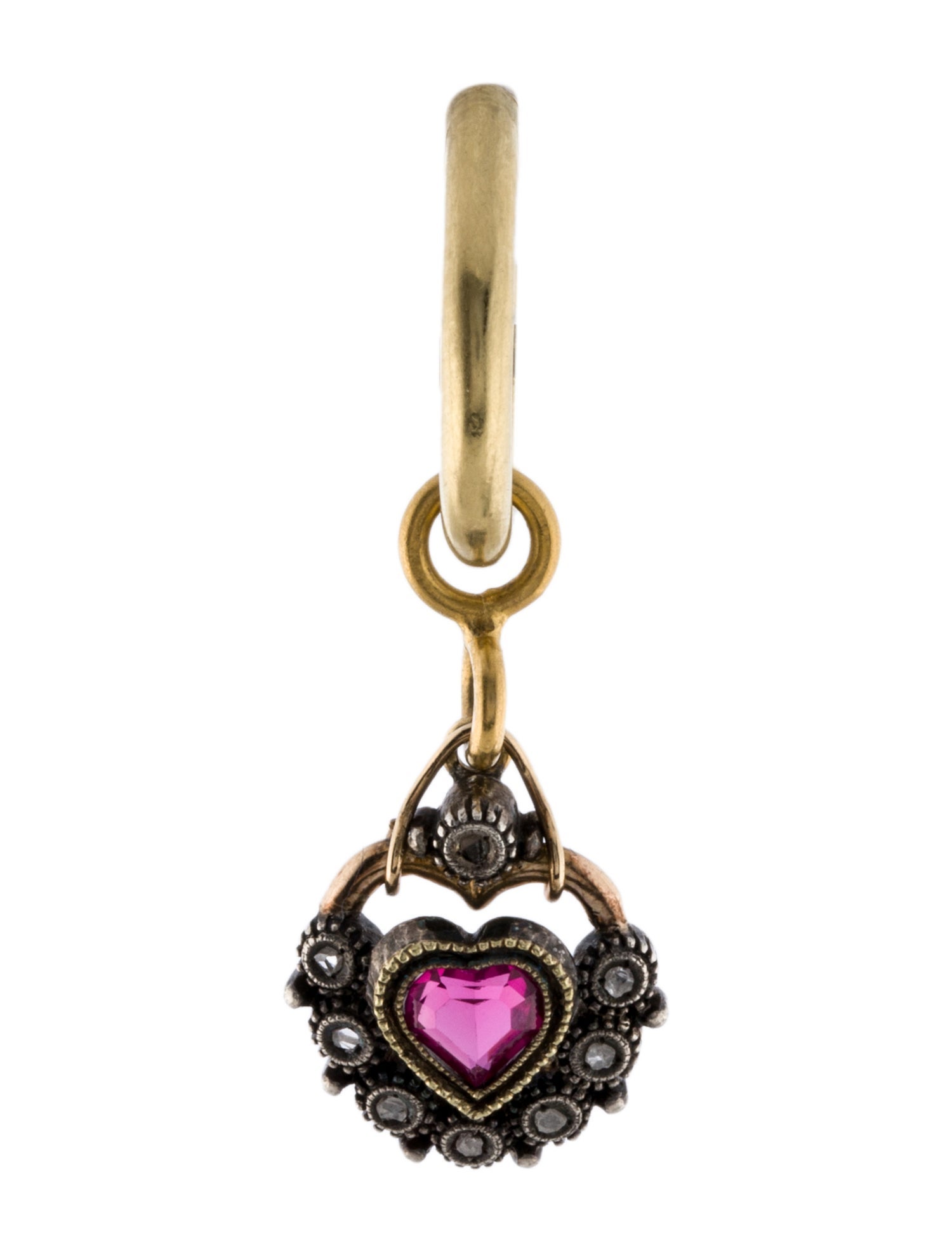 Earrings Diamond & Synthetic Ruby Heart Hoop Drop Earrings