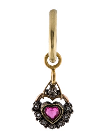 Earrings Diamond & Synthetic Ruby Heart Hoop Drop Earrings