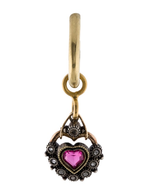 Earrings Diamond & Synthetic Ruby Heart Hoop Drop Earrings