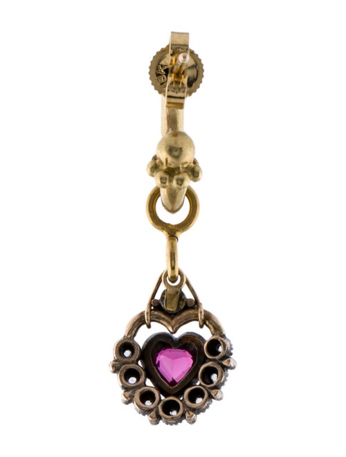 Earrings Diamond & Synthetic Ruby Heart Hoop Drop Earrings