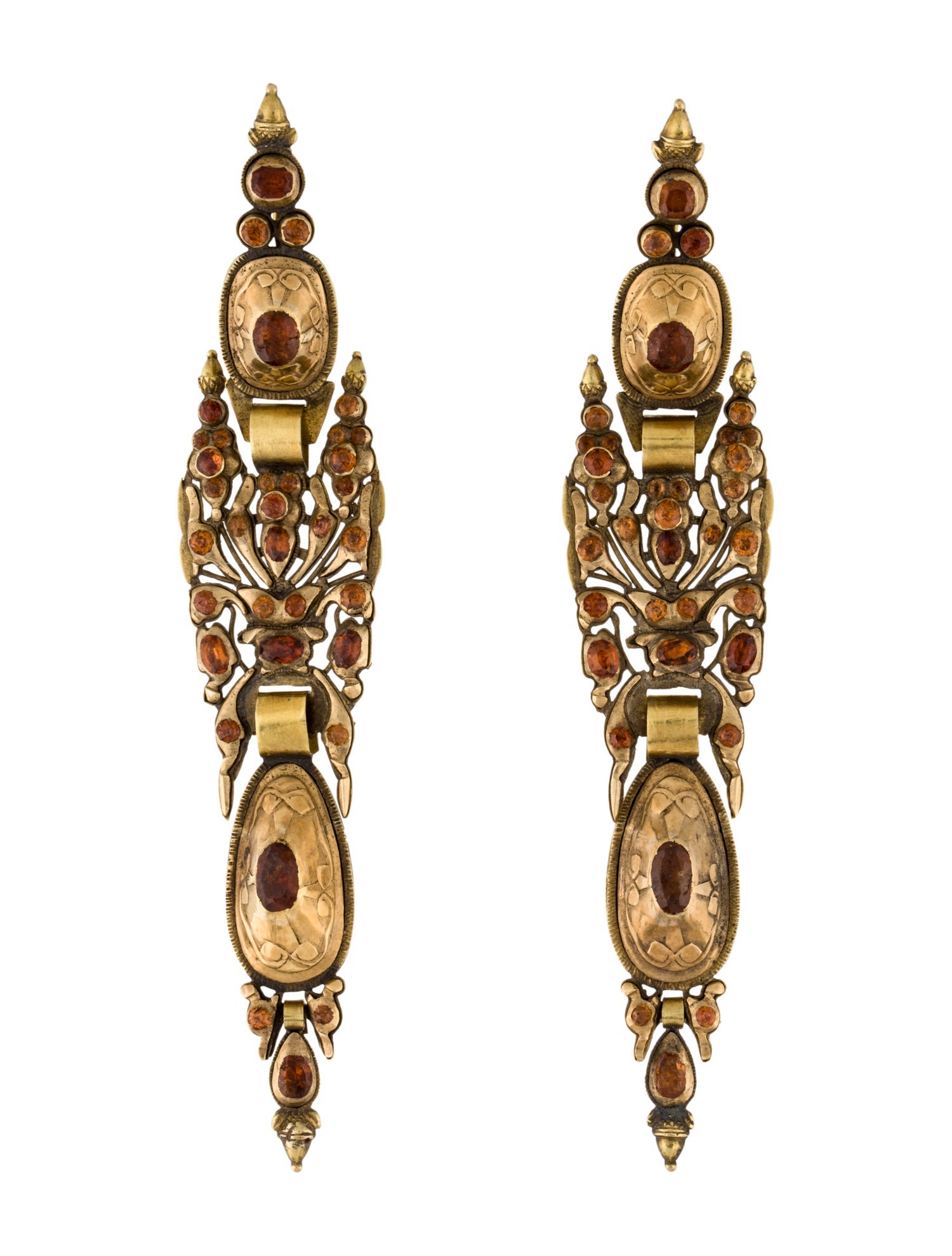 Earrings Georgian 18K Hessonite Garnet Adjustable Earrings