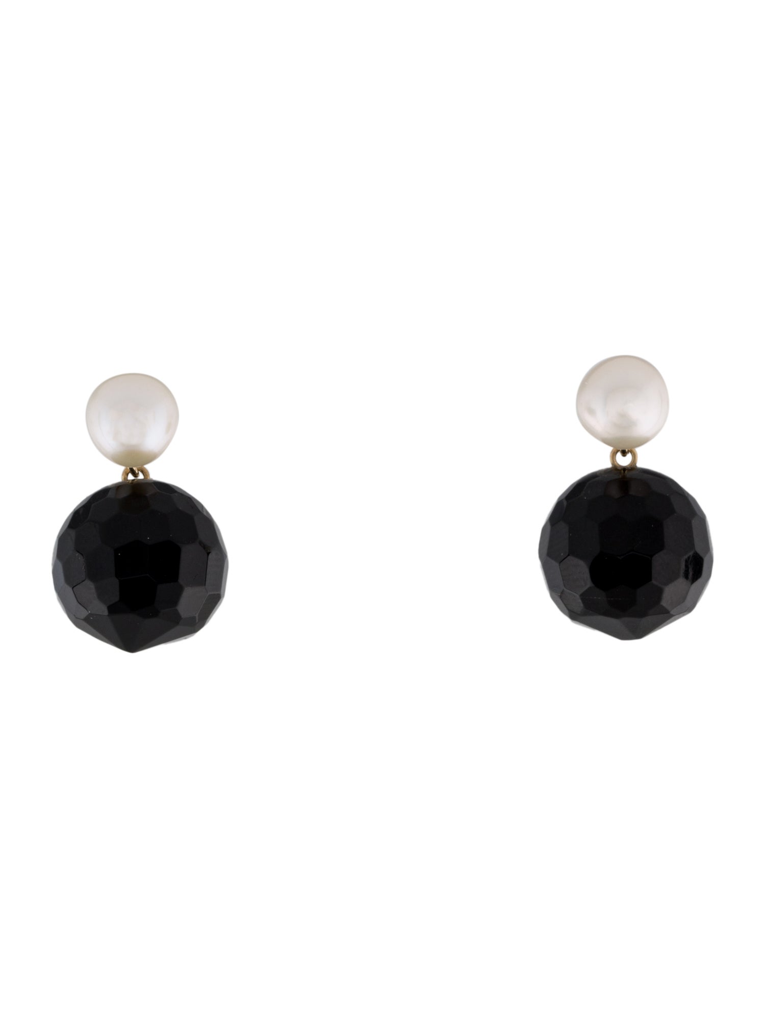 Earrings 14K Onyx & Pearl Drop Earrings