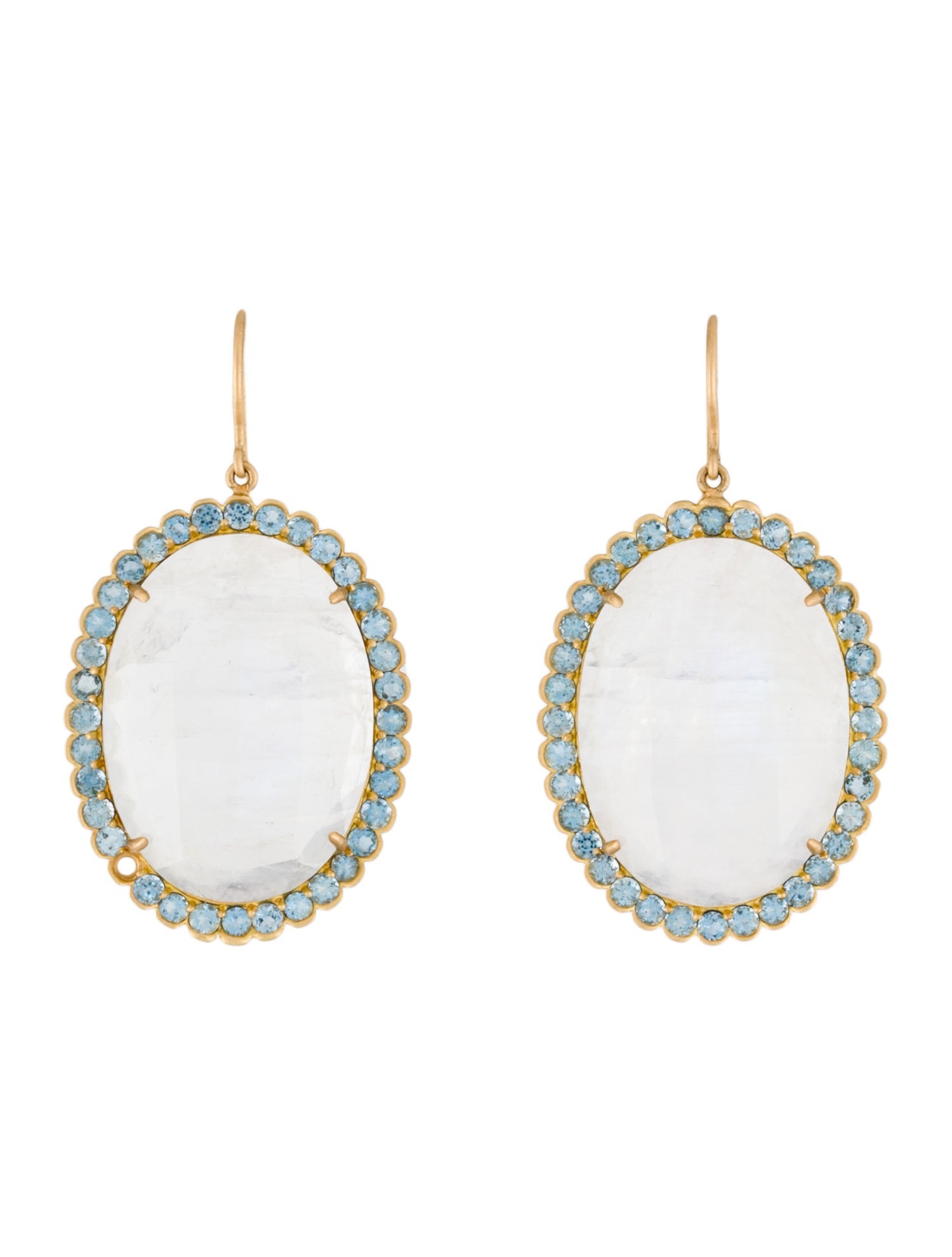 Earrings 18K Moonstone Labradorite & 1.84ctw Aquamarine Drop Earrings