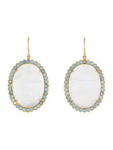 Earrings Drop 18K Moonstone Labradorite & 1.84ctw Aquamarine