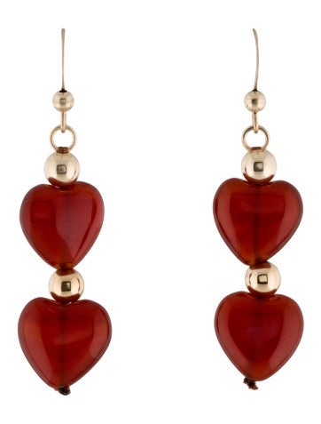 Earrings Drop 14K Carnelian Heart