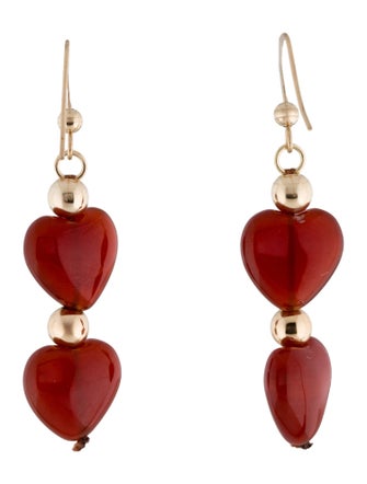 Earrings 14K Carnelian Heart Drop Earrings