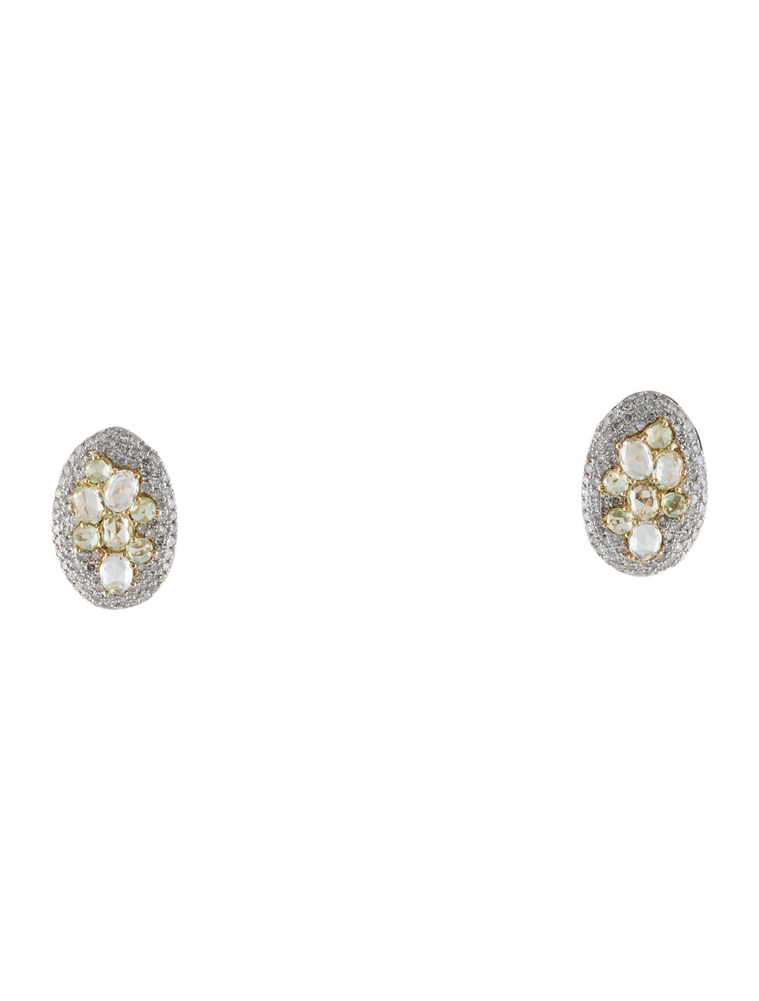 Earrings 14K Quartz & Diamond Cluster Earclips