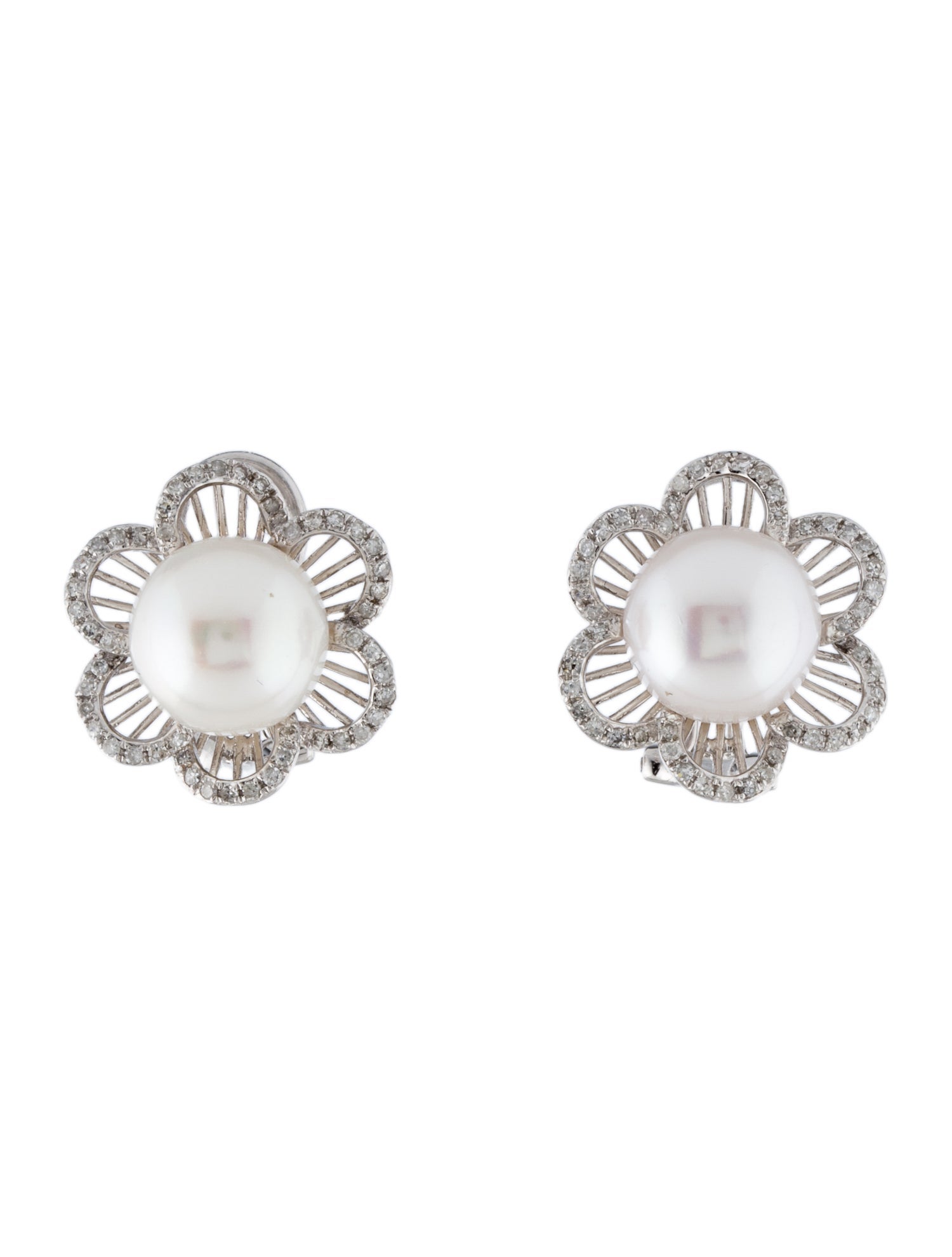 Earrings 14K Pearl & Diamond Flower Earclip Earrings