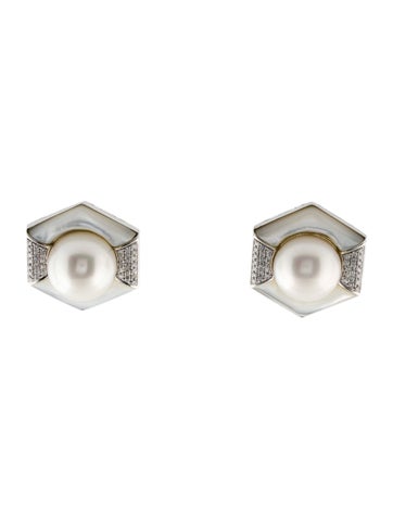 Earrings Earclip 14K Pearl, Mother of Pearl & Diamond 11.5-12.0mm