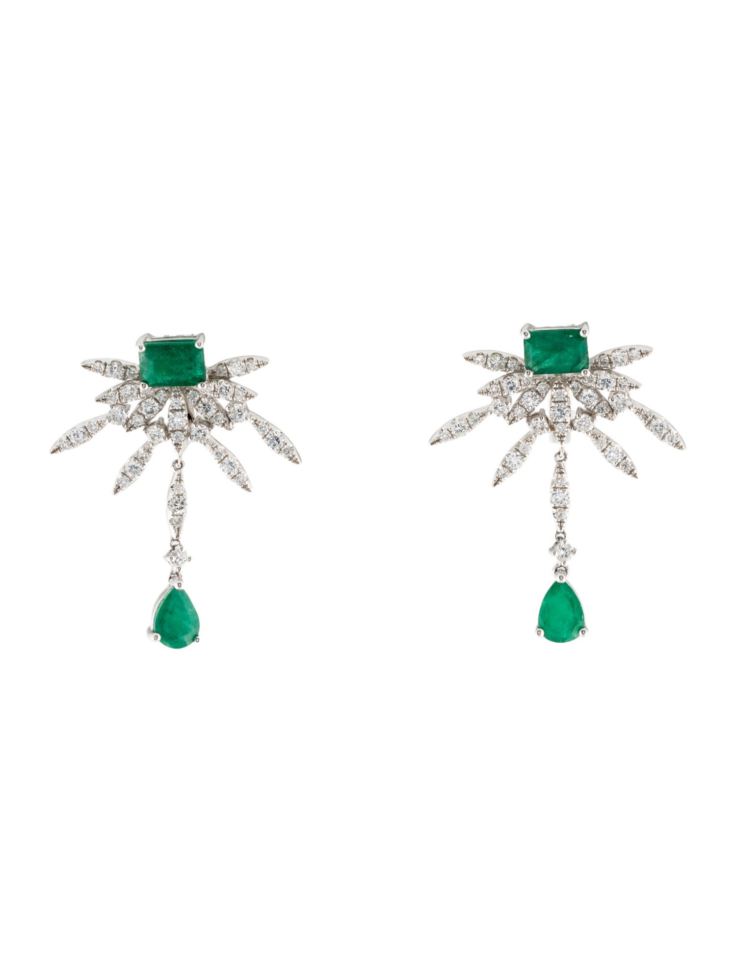 Earrings 18K 2.55ctw Emerald & Diamond Drop Earclips