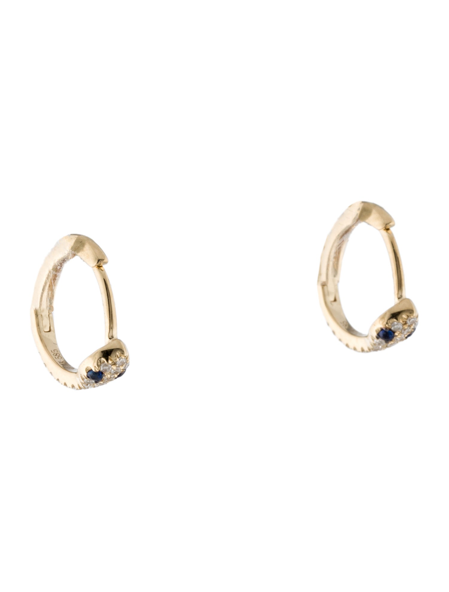 Earrings 14K Diamond & Sapphire Huggie