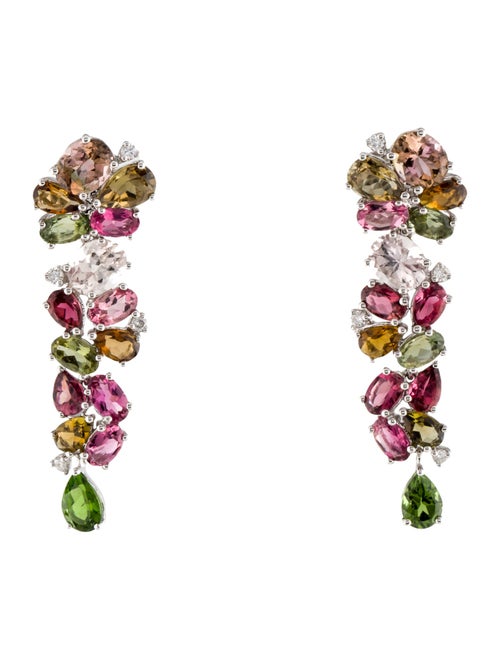 Earrings 14K 7.78ctw Tourmaline, Chrome Diopside & Diamond Drop Earrings