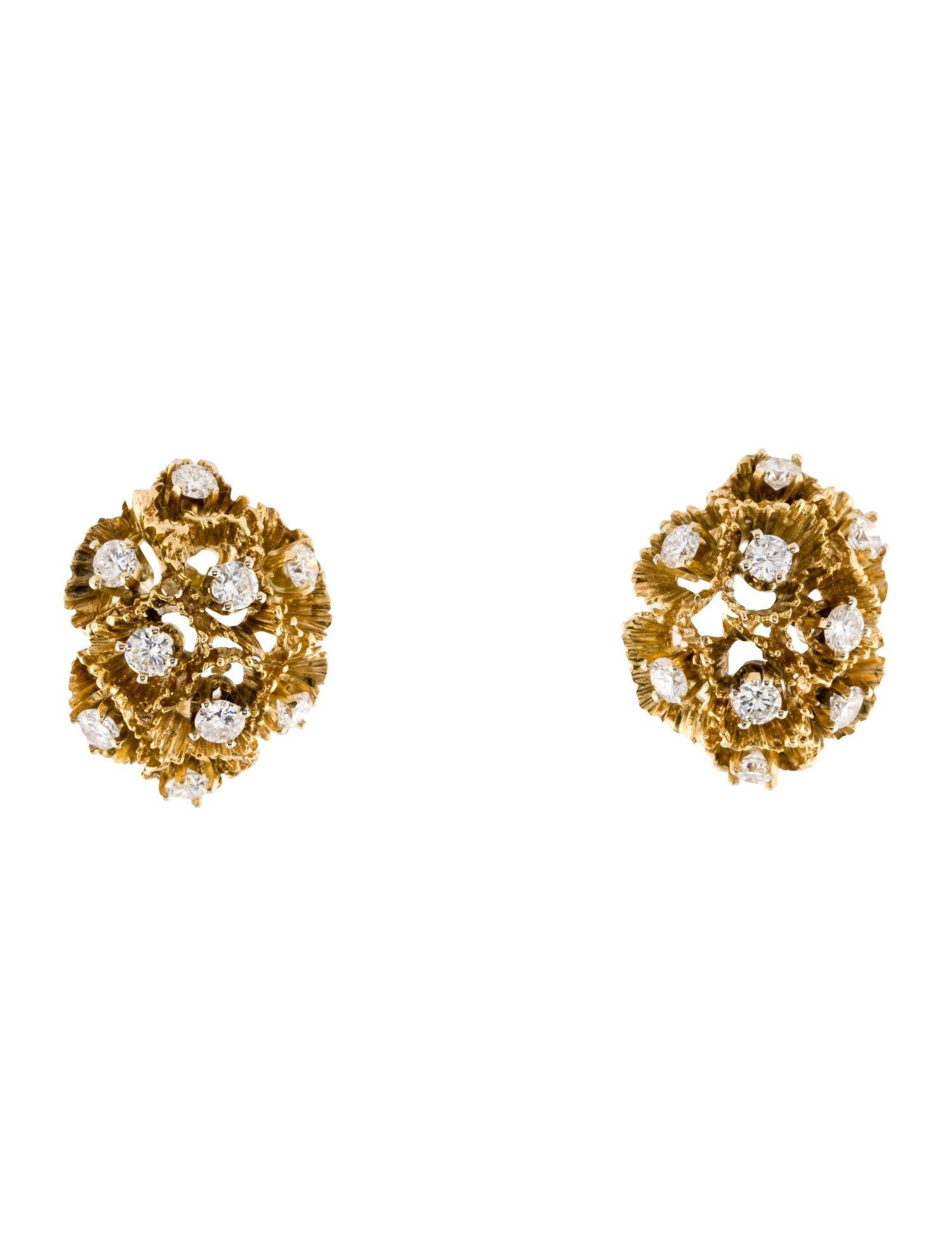 Earrings 14K Vintage 2.34ctw Textured Diamonds Earclip