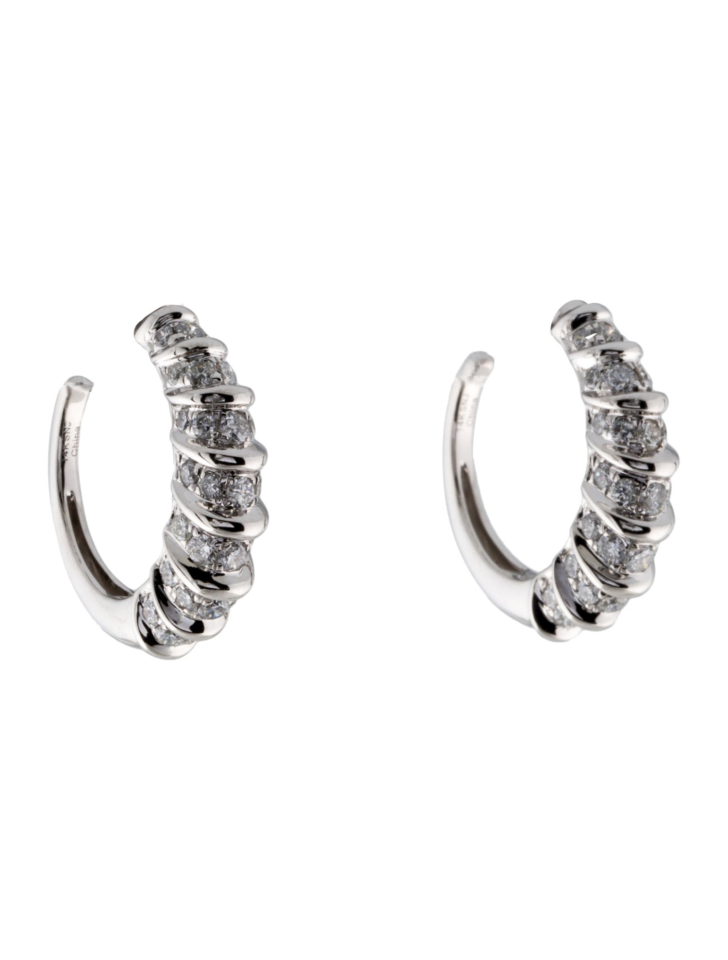 Earrings 14K Art Deco Style 1.00ctw Diamond Hoop