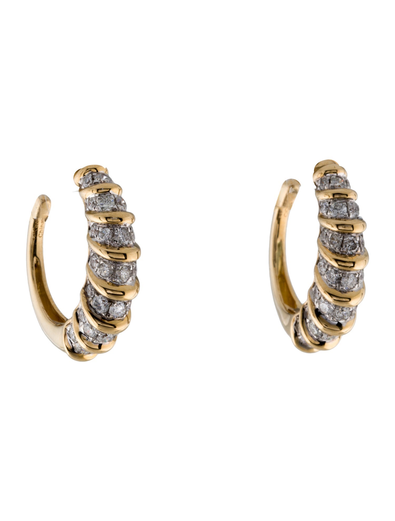 Earrings 14K Art Deco Style 1.00ctw Diamond Hoop