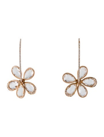 Earrings Drop 18K Quartz & Diamond Floral