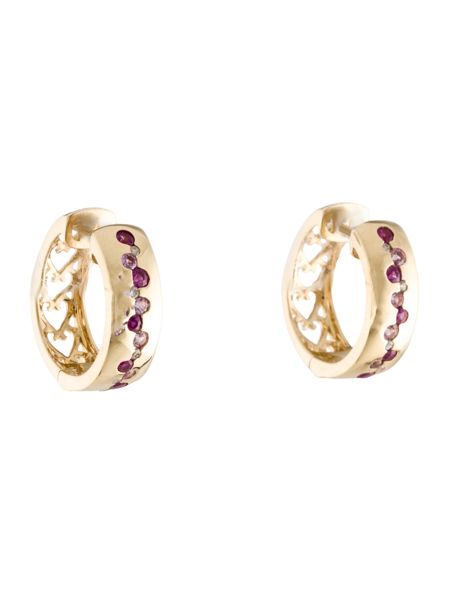 Earrings 14K Ruby & Diamond Hoop