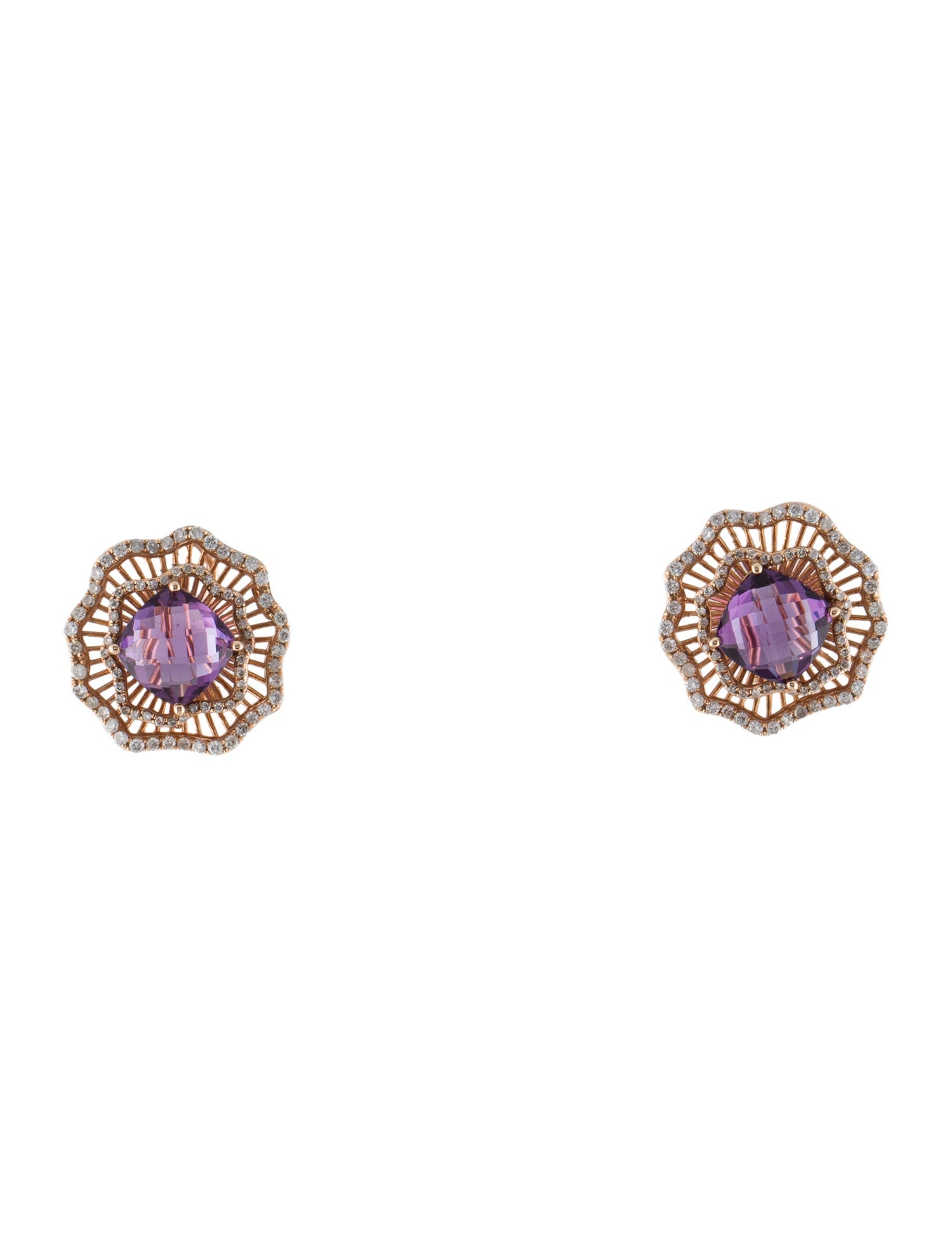 Earrings 14K Amethyst & Diamond Earclip