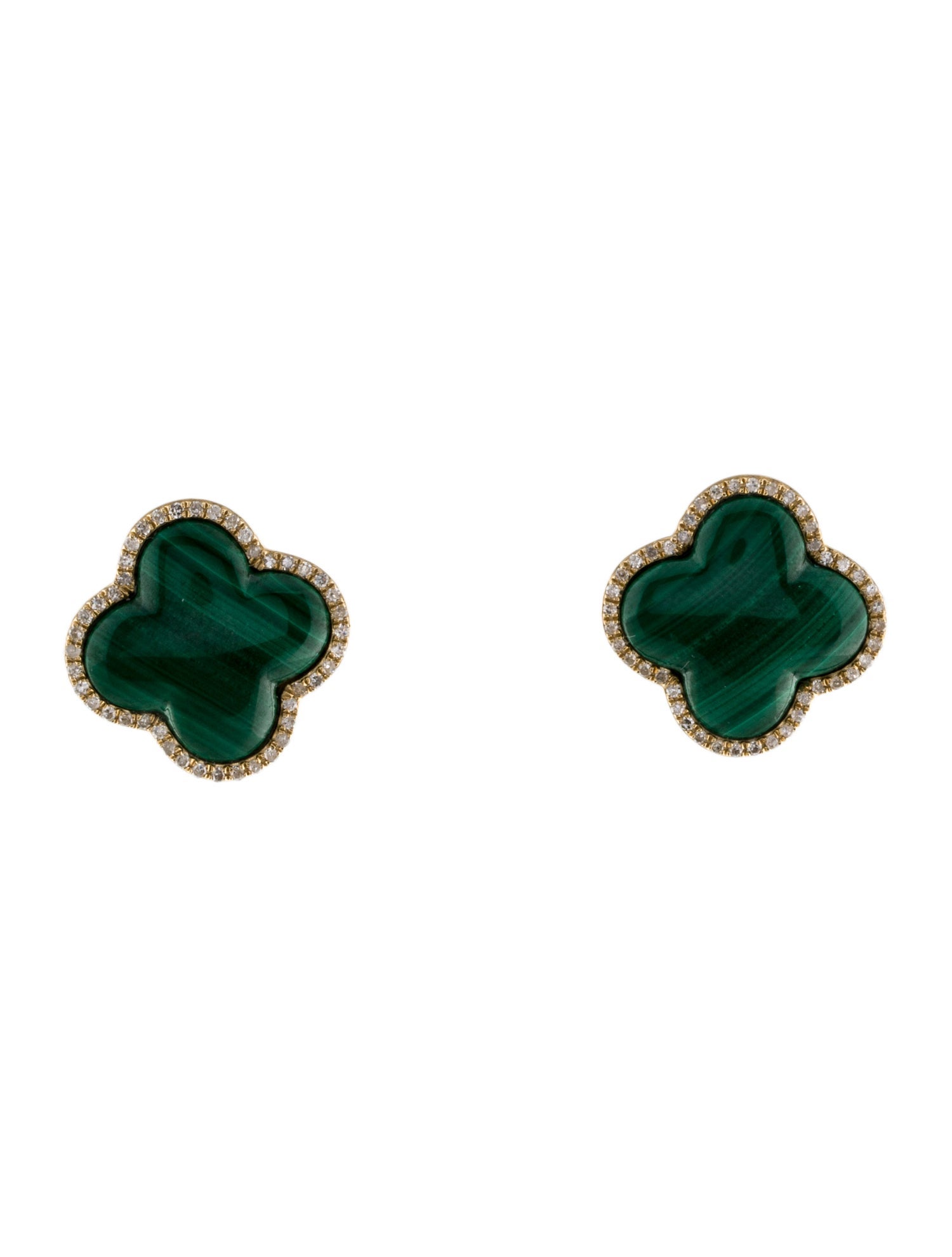 Earrings 14K Malachite & Diamond Stud Earrings