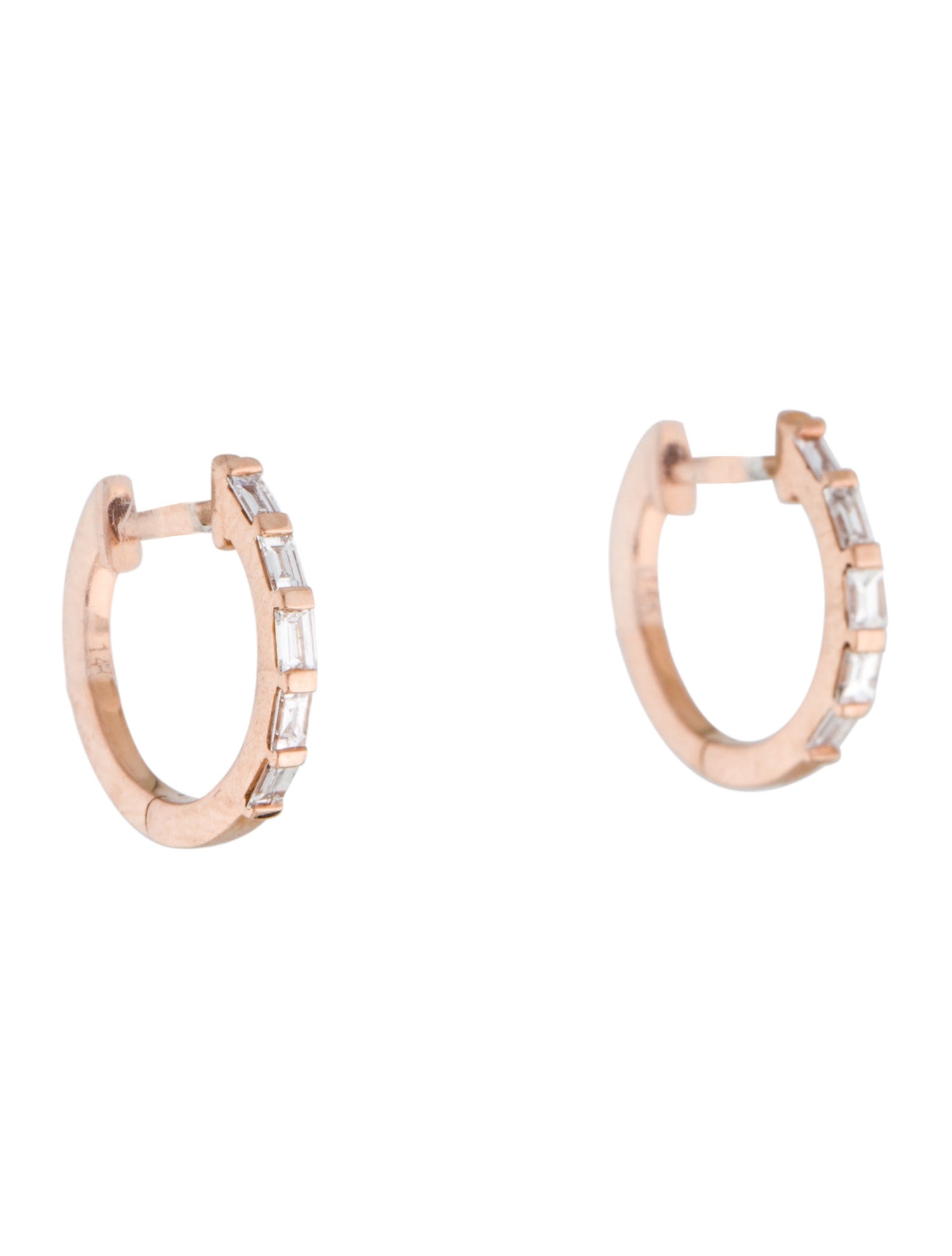 Earrings 14K Diamond Baguette Huggie