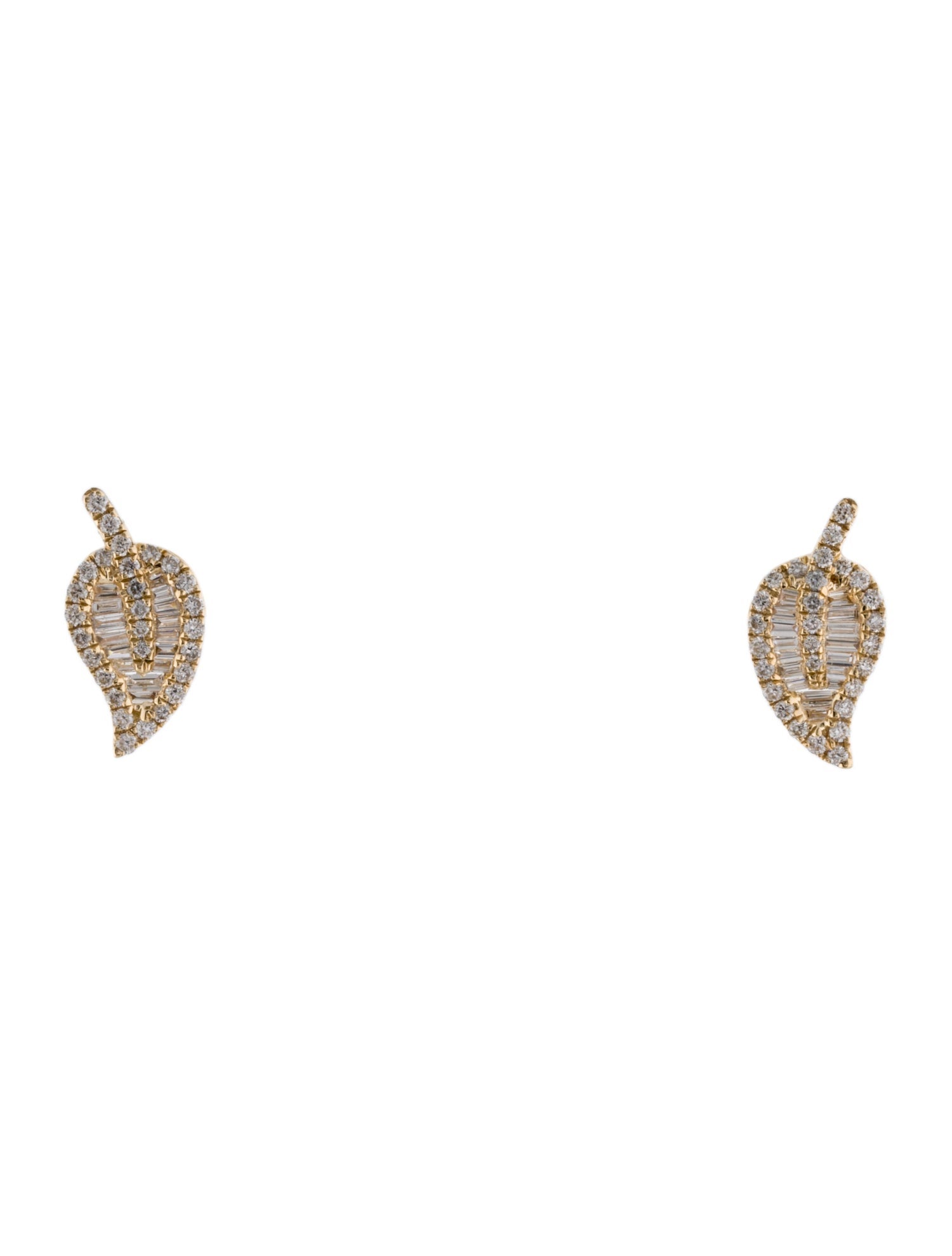 Earrings 14K Diamond Leaf Stud