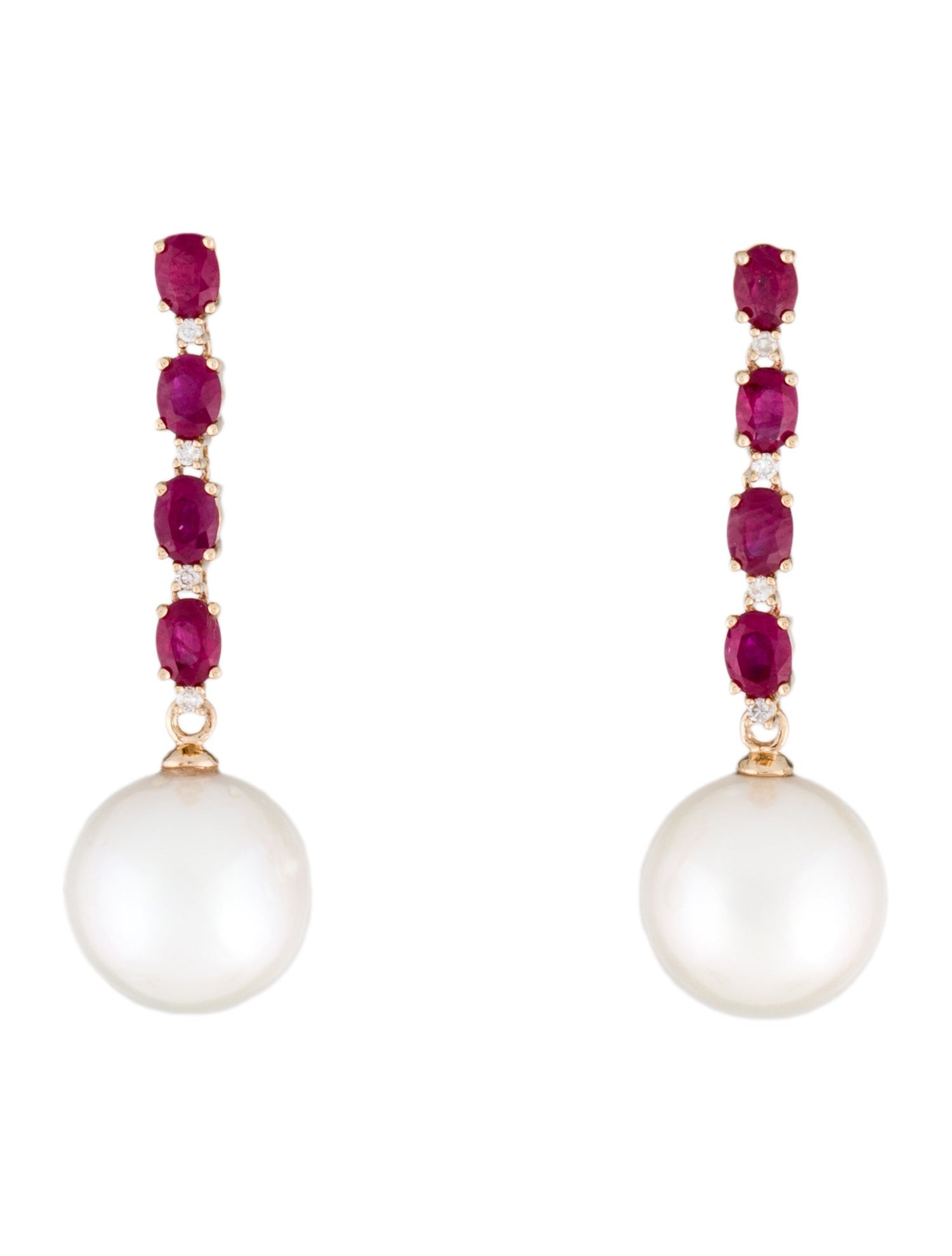 Earrings 14K Pearl, Ruby & Diamond Drop Earrings