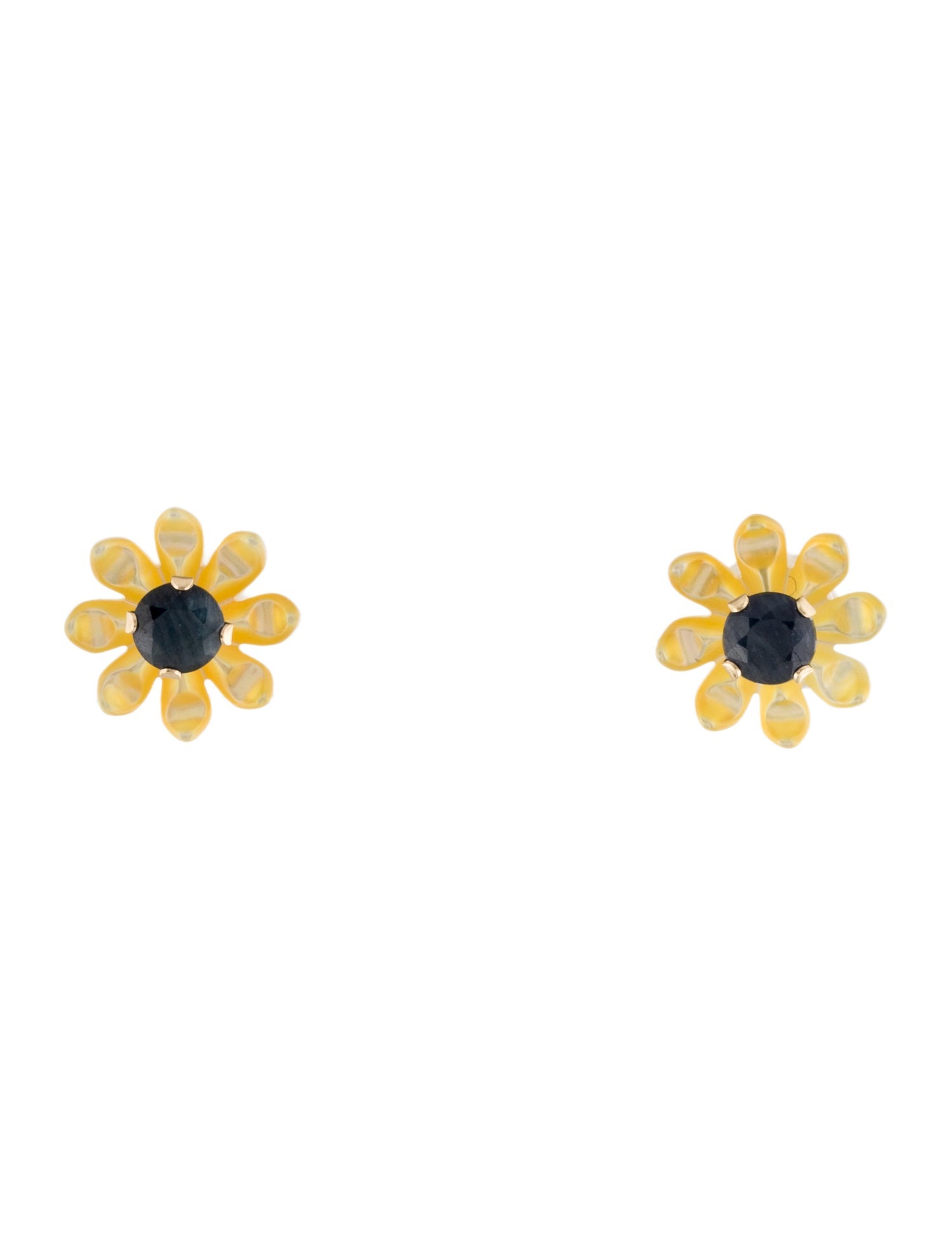 Earrings 14K Mother of Pearl & Sapphire Flower Stud Earrings