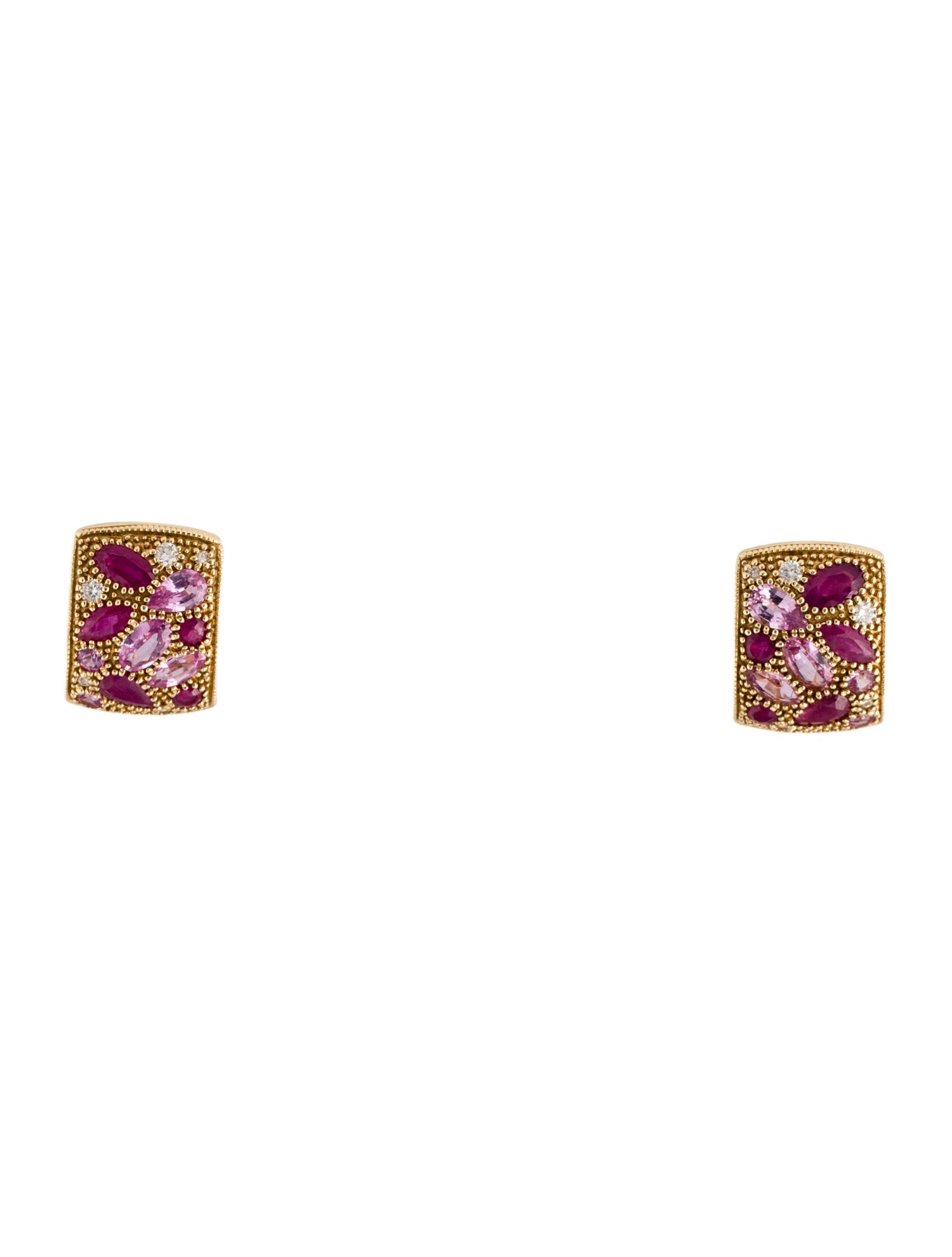 Earrings 14K Ruby, Sapphire & Diamond Earclips
