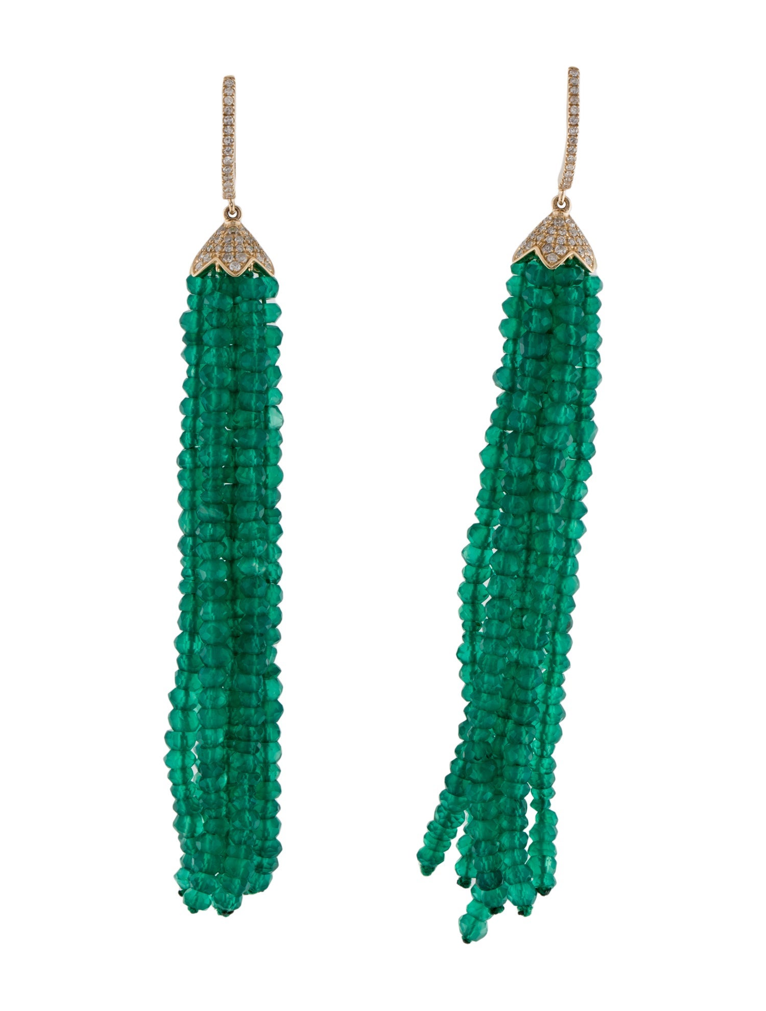 Earrings 14K Dyed Chalcedony & Diamond Tassel Drop