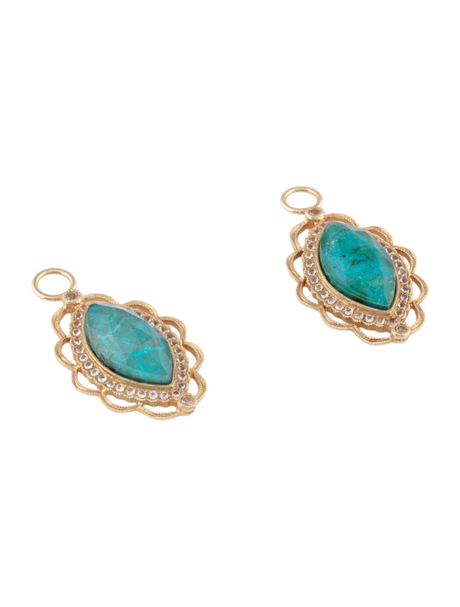 Earrings 14K Chrysocolla & Quartz Doublet & Goshenite Earring Enhancers