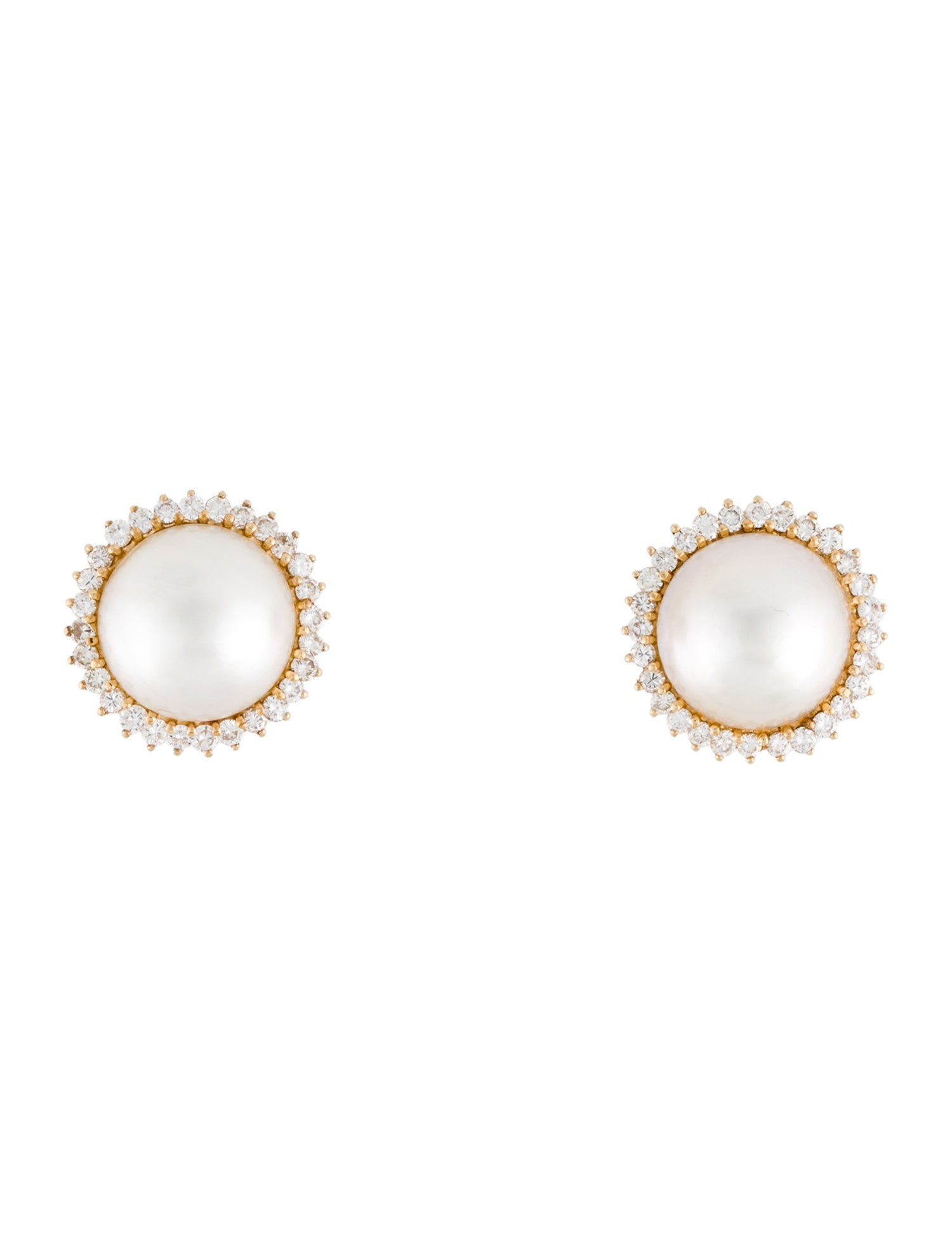Earrings 14K Mabé Pearl & Diamond Halo Earclips