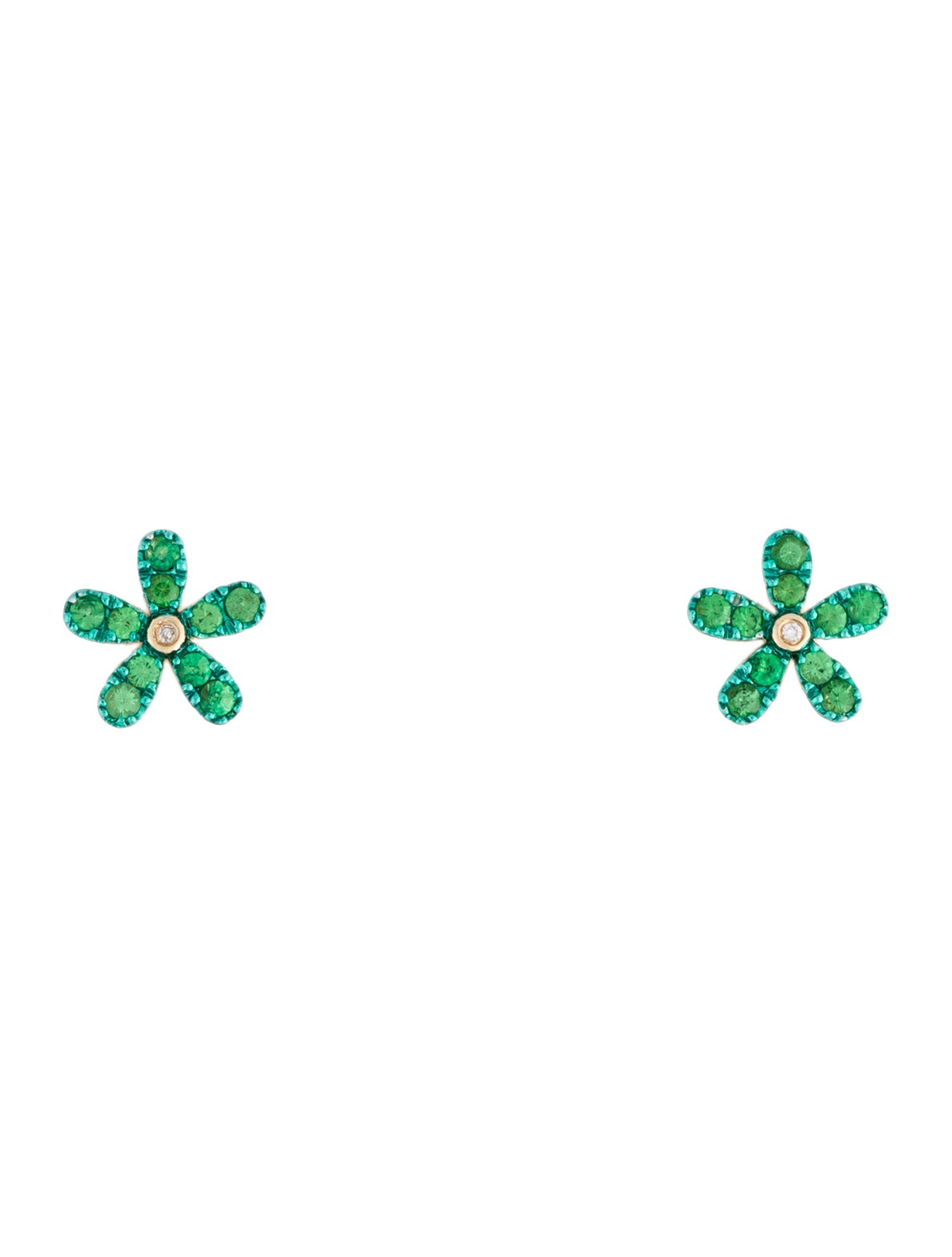 Earrings 14K Tsavorite Garnet & Diamond Flower Stud Earrings