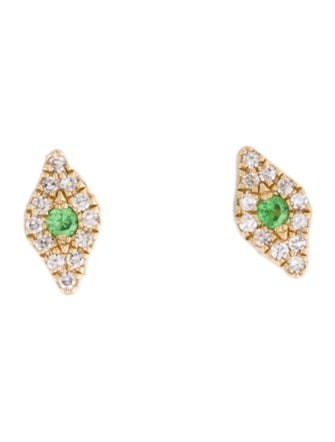 Earrings 14K Tsavorite Garnet & Diamond Tiny Evil Eye Stud Earrings