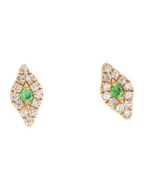 Earrings 14K Tsavorite Garnet & Diamond Tiny Evil Eye Stud Earrings