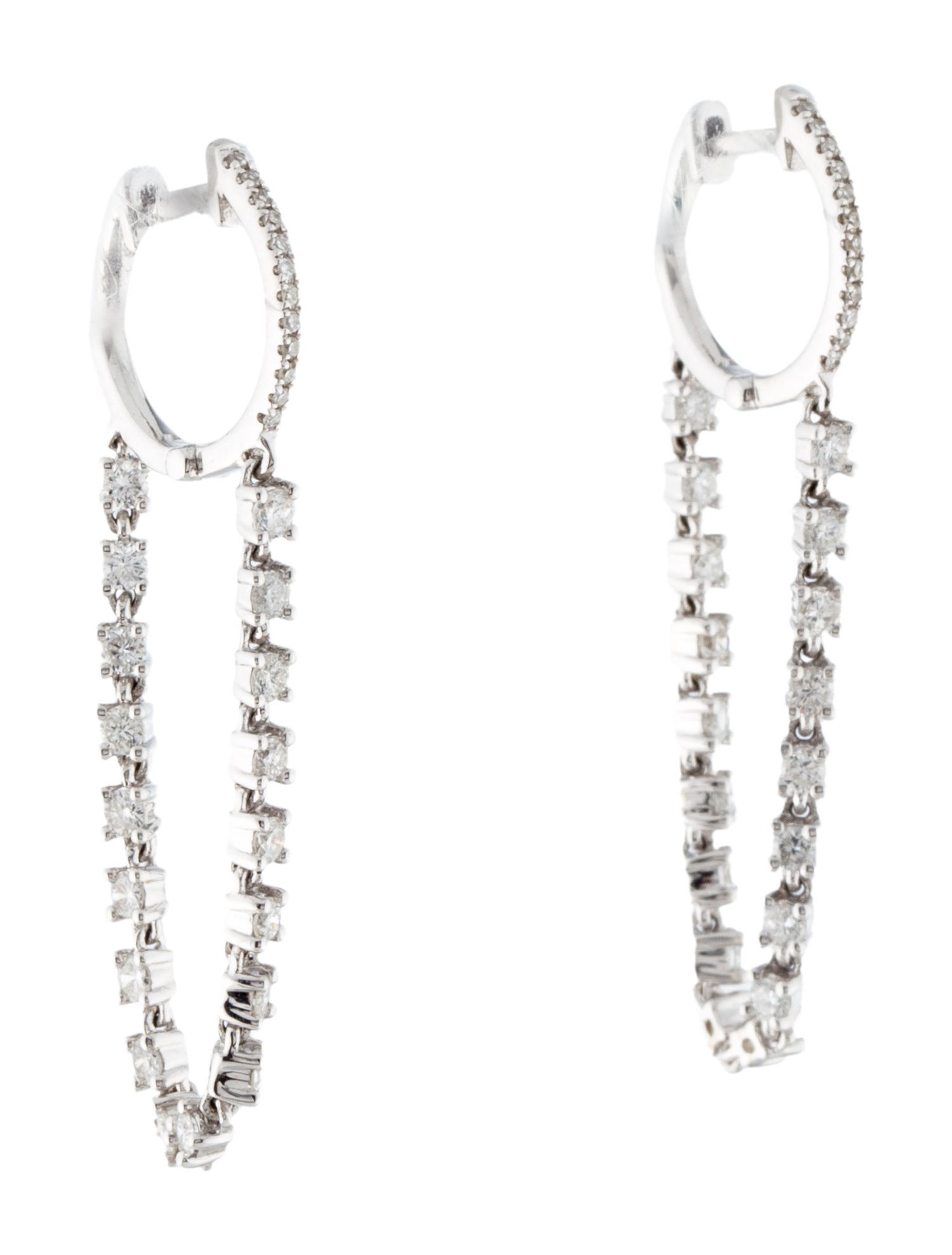 Earrings 14K Diamond HUggie Earrings with Chain