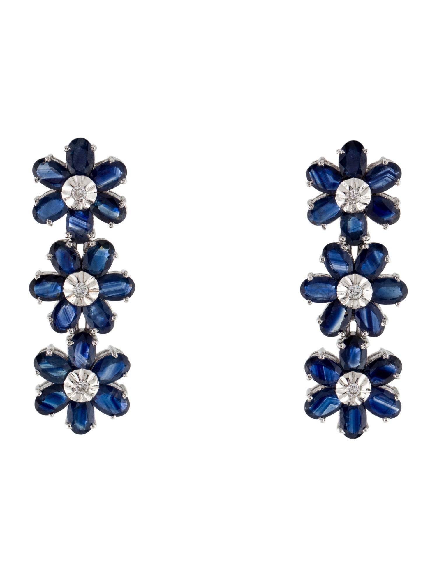 Earrings 18K 15.55ctw Sapphire & Diamond Flower Drop Earrings