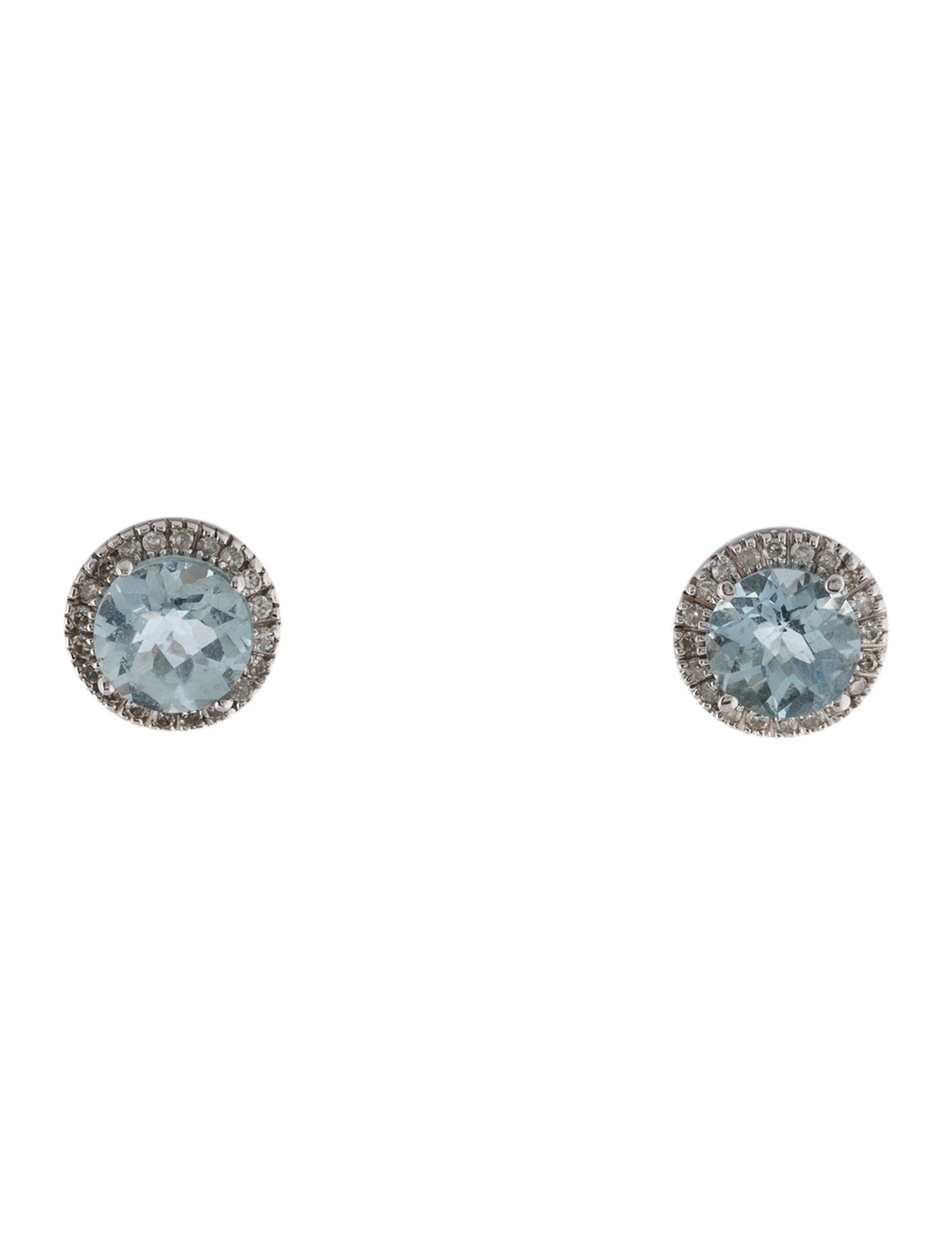 Earrings 14K Aquamarine & Diamond Halo Stud Earrings
