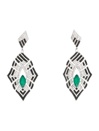 Hueb 18K 2.80ctw Emerald, Spinel & Diamond Labyrinth Drop Earrings