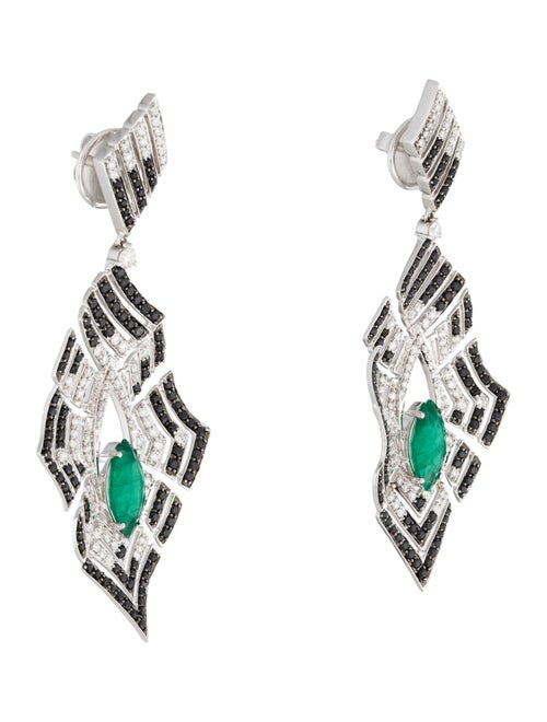 Hueb 18K 2.80ctw Emerald, Spinel & Diamond Labyrinth Drop Earrings