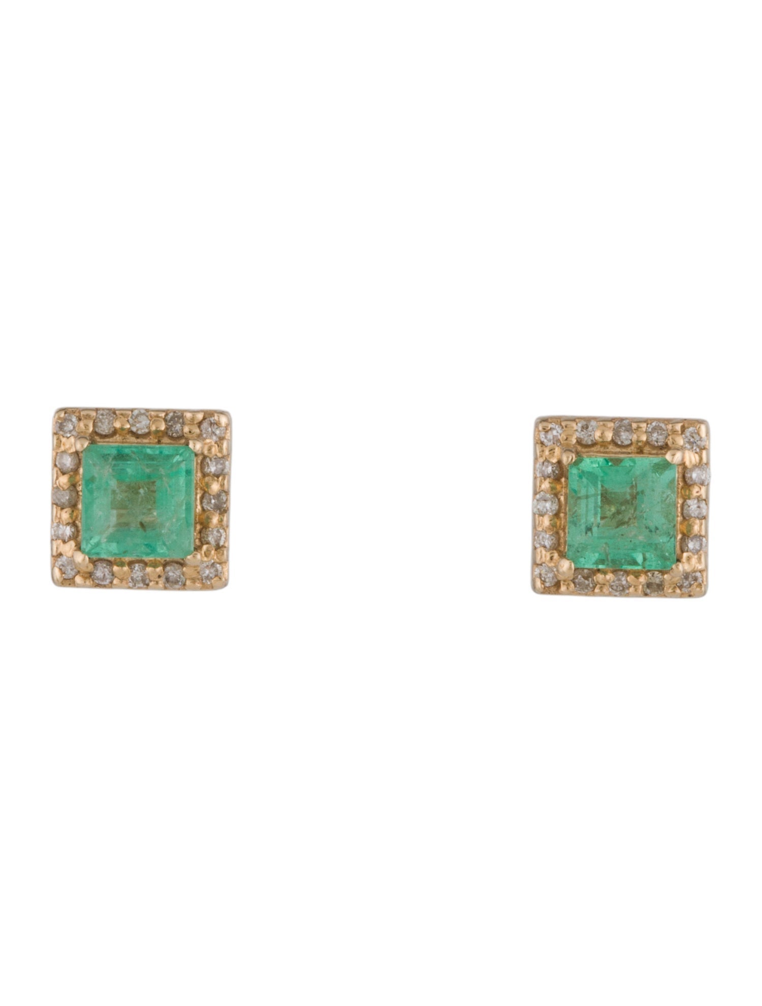 Earrings 14K Emerald & Diamond Stud Earrings