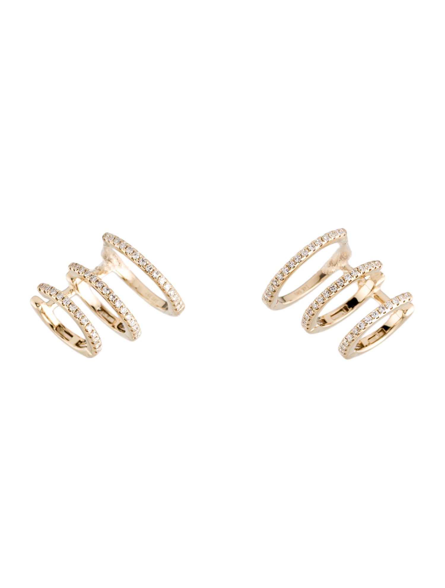 Earrings 14K Diamond Triple Row Huggie Earrings