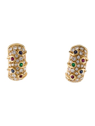 Earrings 18K 1.79ctw Diamond, Ruby, Sapphire & Emerald Clip-On Earrings